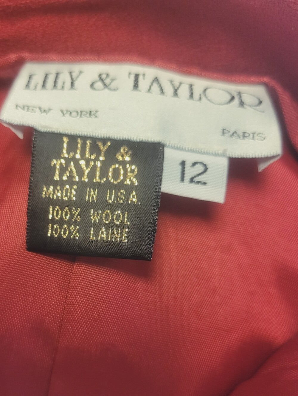 Vintage 1980's Lily & Taylor Red 100% Wool Leg Trousers Size 12 Made In The USA - Picture 2 of 8